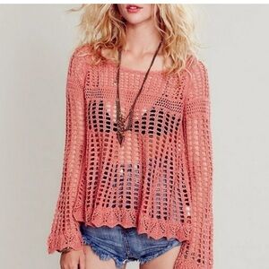 Free People Pink Crochet Sweater
